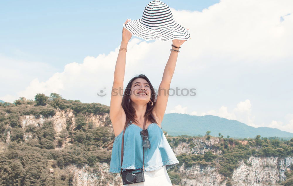 Similar – Image, Stock Photo A girl stretching arms and throwing Color powder