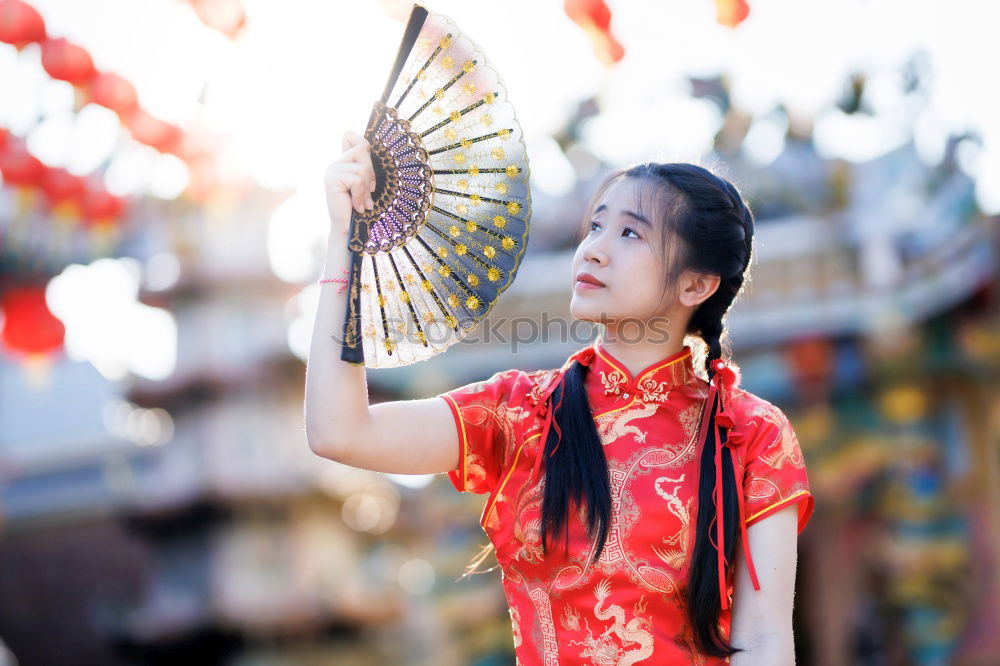 Image, Stock Photo Red umbrella woman