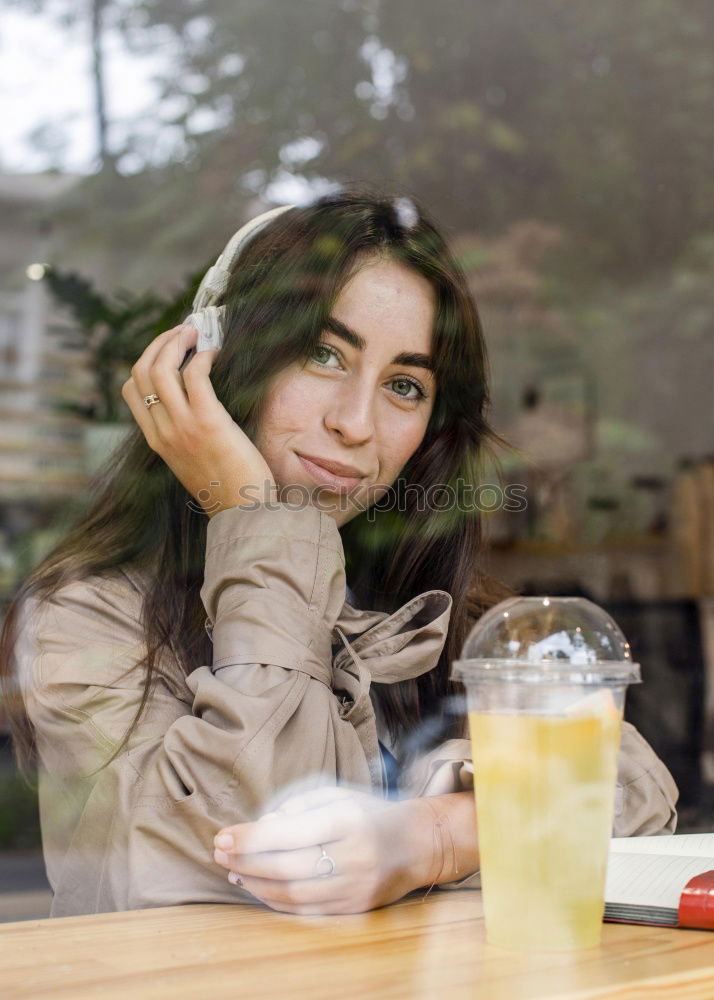 Similar – Young woman in casual clothes drinking a soda.