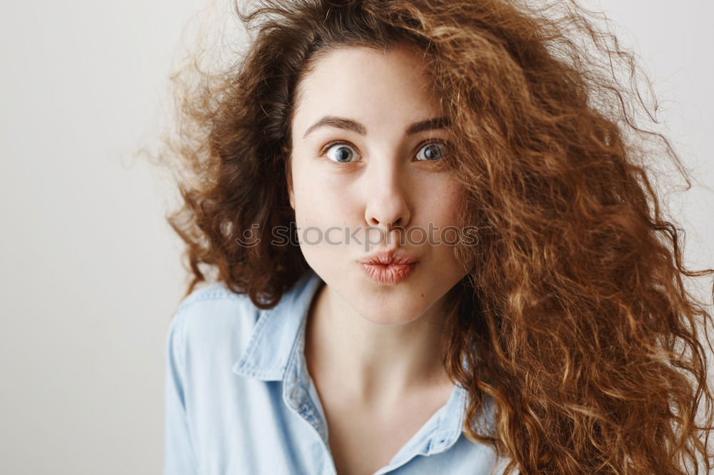 Similar – Image, Stock Photo Close-up portrait of young funny woman