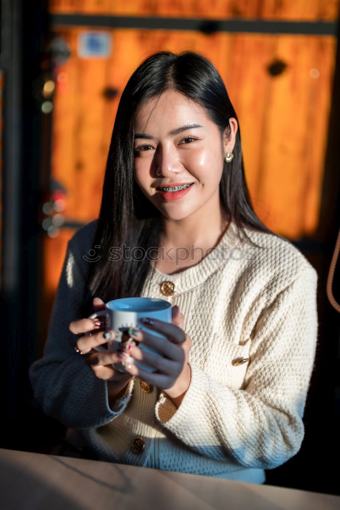 Similar – Image, Stock Photo Woman with smartphone in cafe