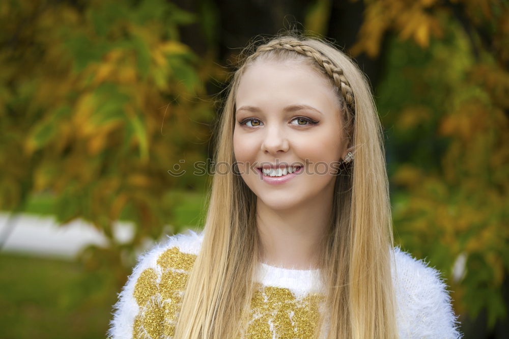 Similar – Image, Stock Photo Cheerful young woman with long gray hair