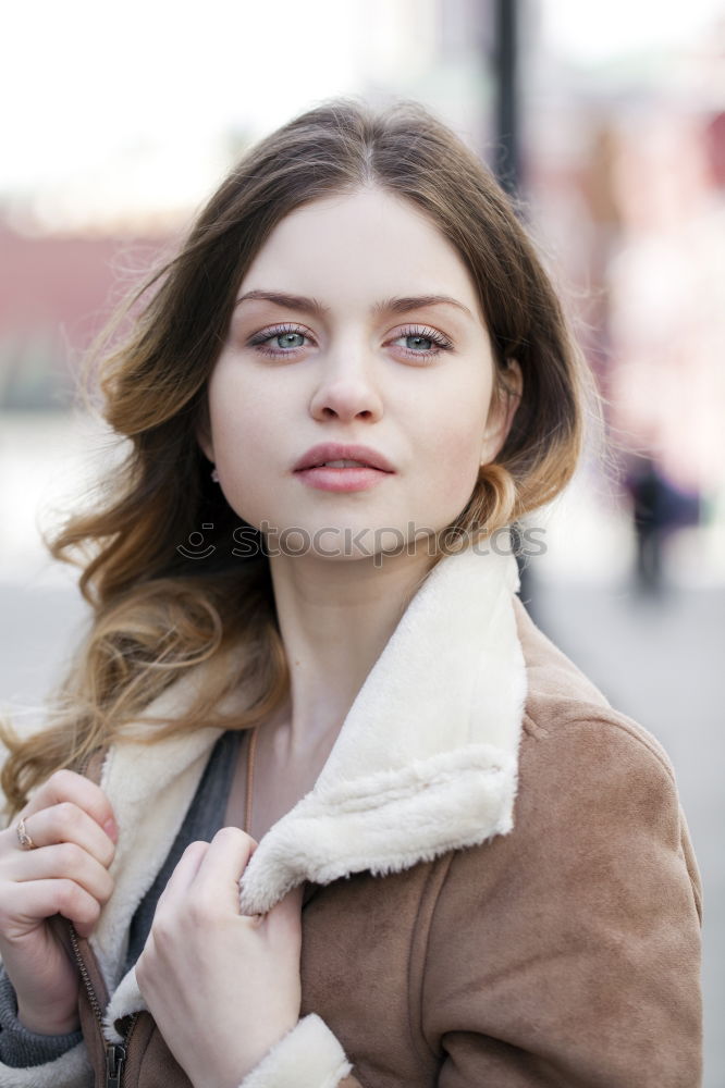 Similar – Image, Stock Photo Pretty young woman looking at camera and  sitting in the street. outdoors shot.