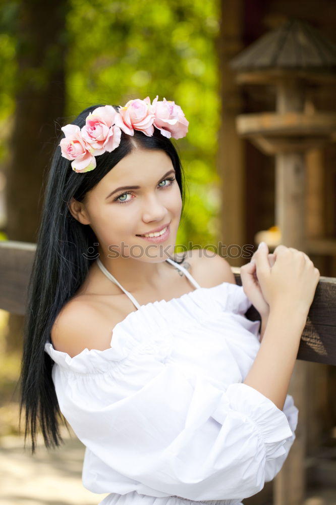 Similar – Image, Stock Photo Smiling girl sitting on the straw