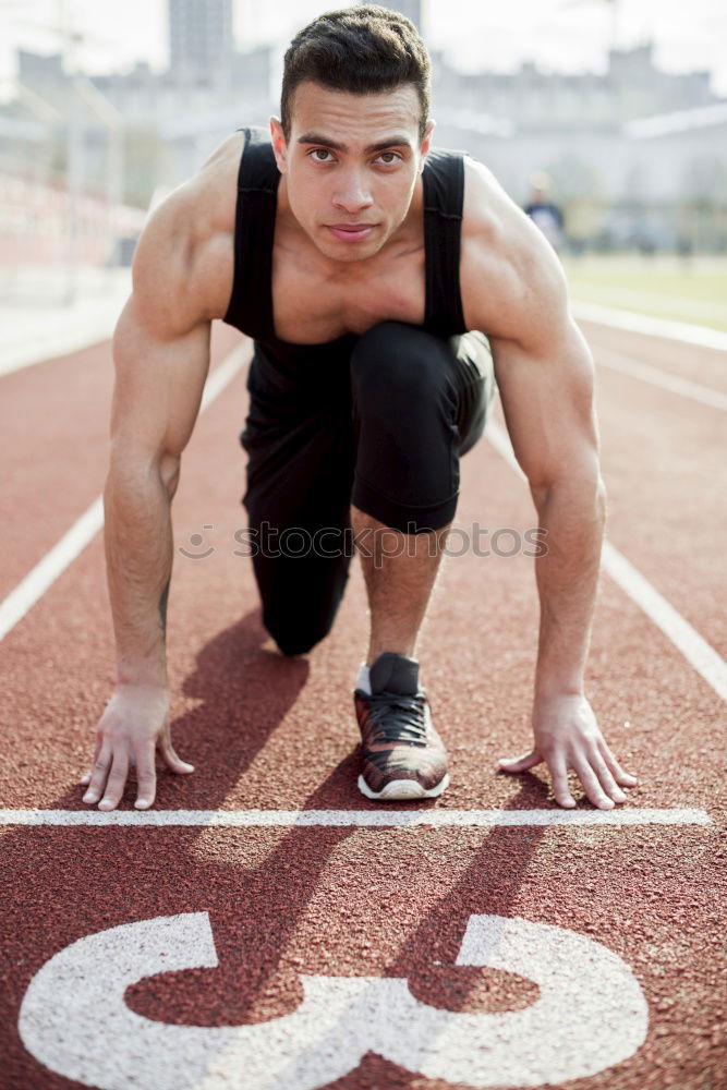 Image, Stock Photo Sportsman running upstairs on stadium