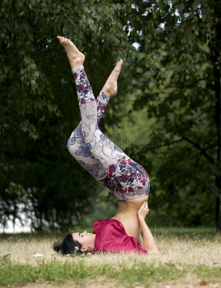 Similar – Image, Stock Photo Girls doing gymnastics and biking in the park ll