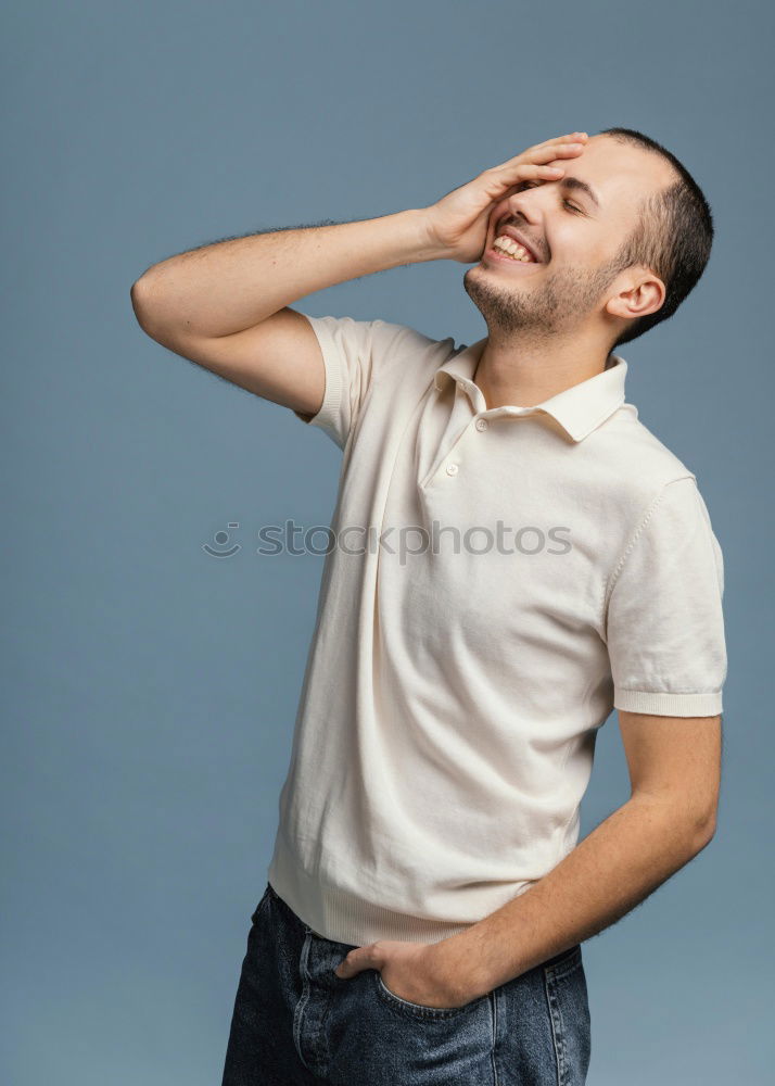 Similar – Image, Stock Photo Casual man showing biceps at street