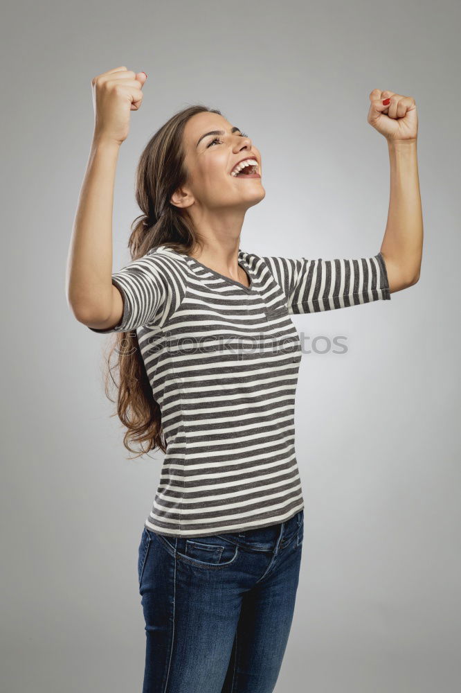 Similar – Image, Stock Photo Happy young woman standing on beautiful steps