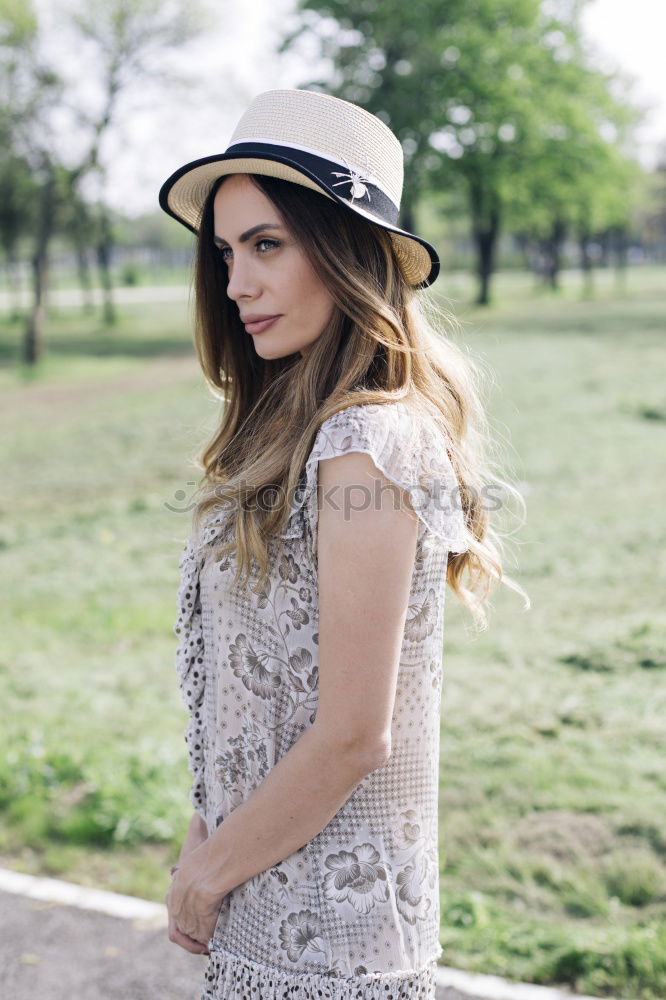 Similar – Image, Stock Photo Woman in the flowered field in the spring time