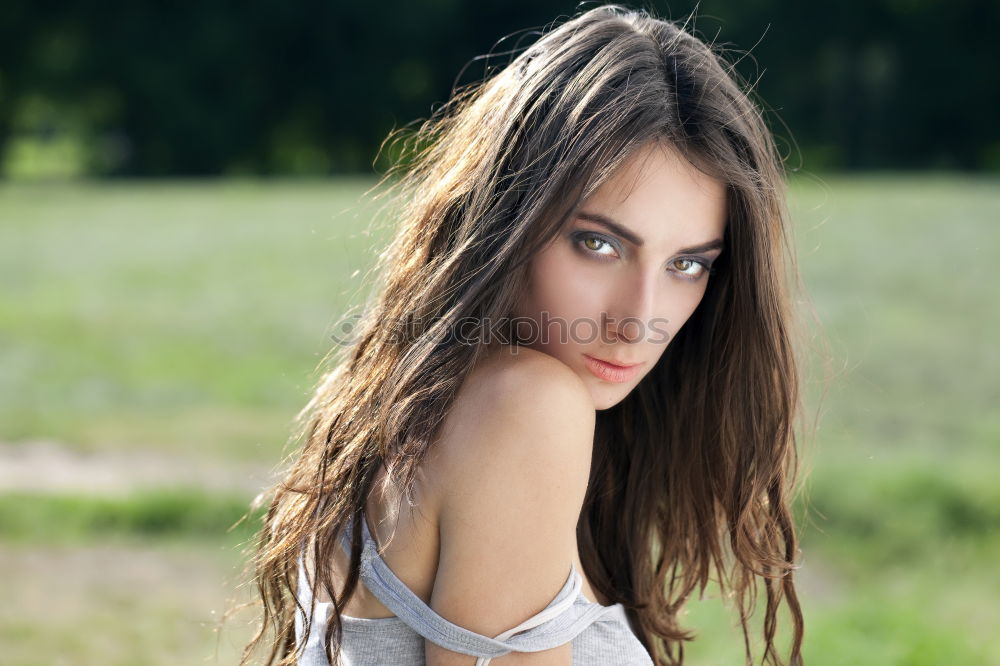 Image, Stock Photo Smiling girl sitting on the straw