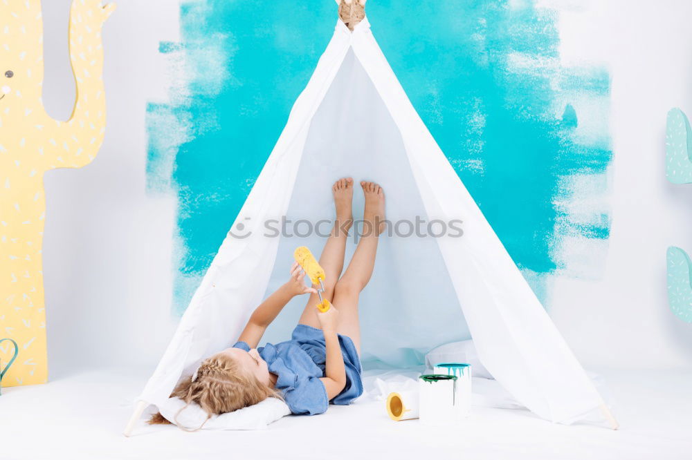 Similar – Image, Stock Photo beautiful kid girl playing and jumping on bed