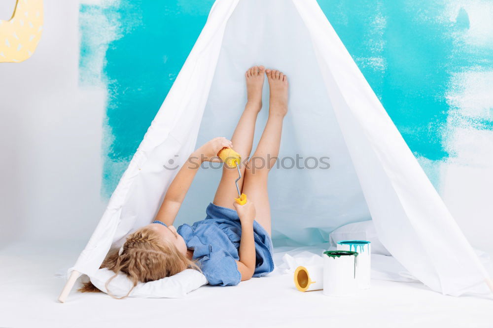 Similar – Image, Stock Photo beautiful kid girl playing and jumping on bed