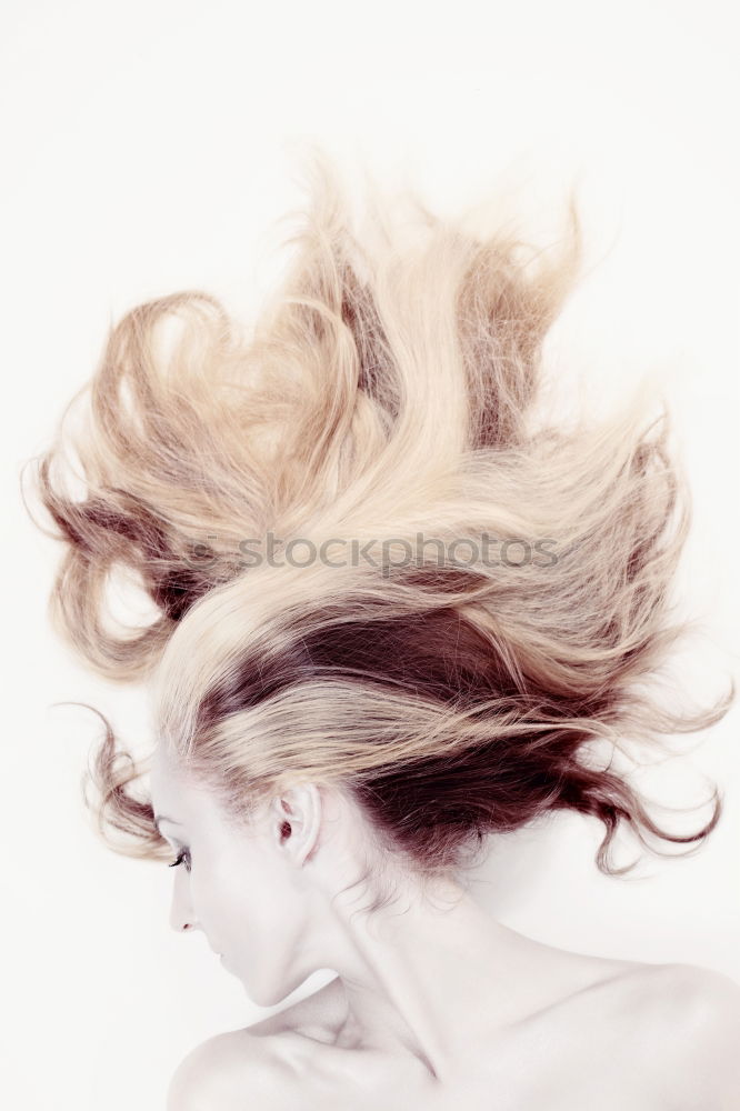 Image, Stock Photo Young redhead woman with a yellow dress in a yellow room