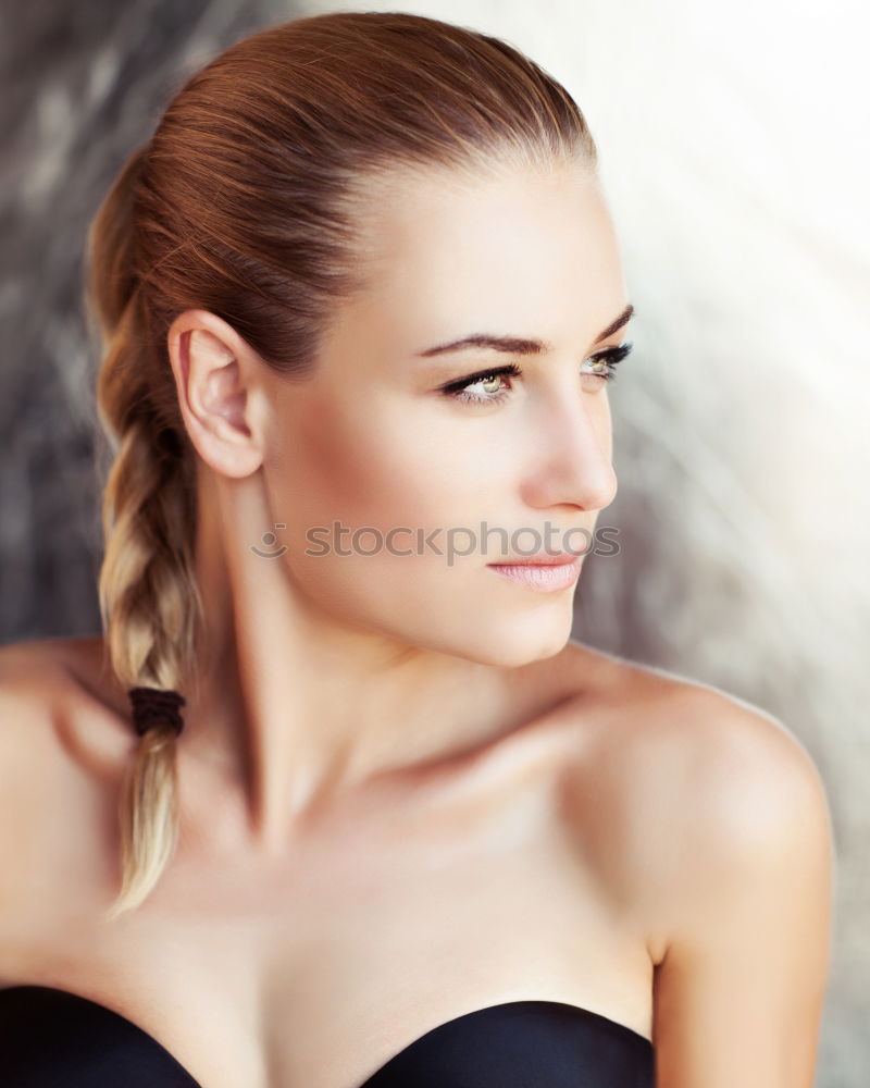 Similar – Half profile of blonde woman with make up