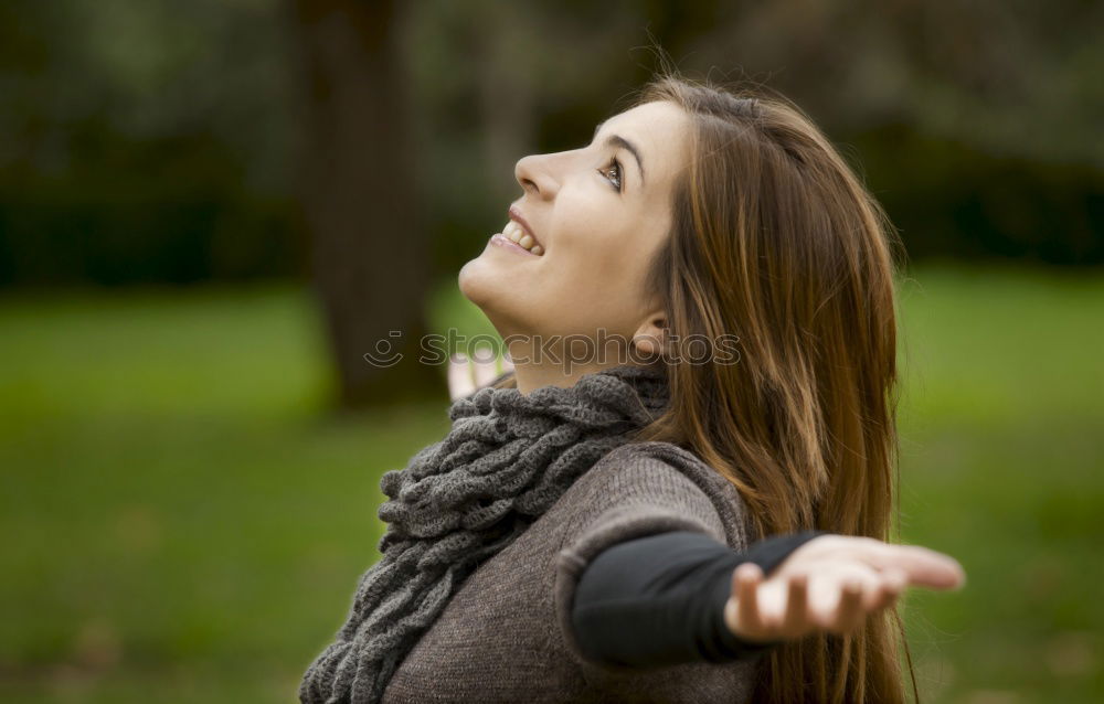 Image, Stock Photo Portrait of pretty woman smiling in nature