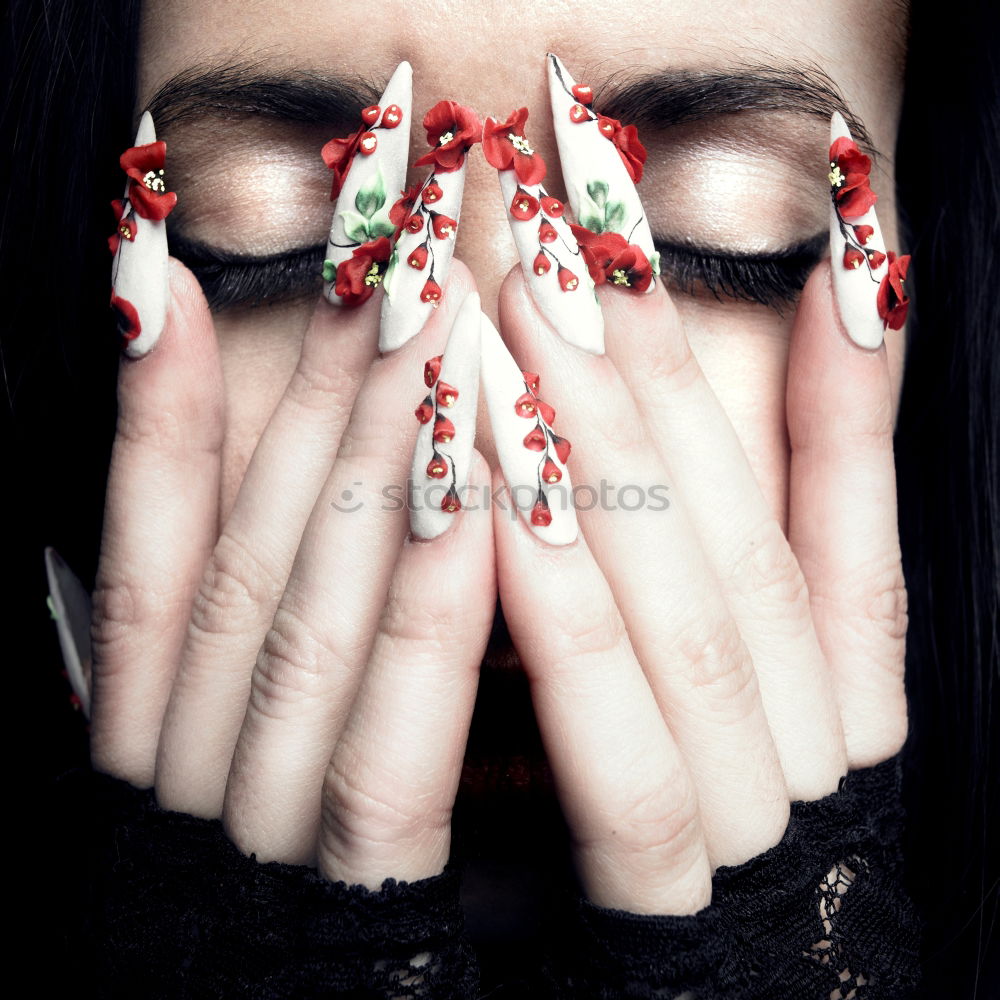 Similar – Young woman with white hair and blackberries in her hands