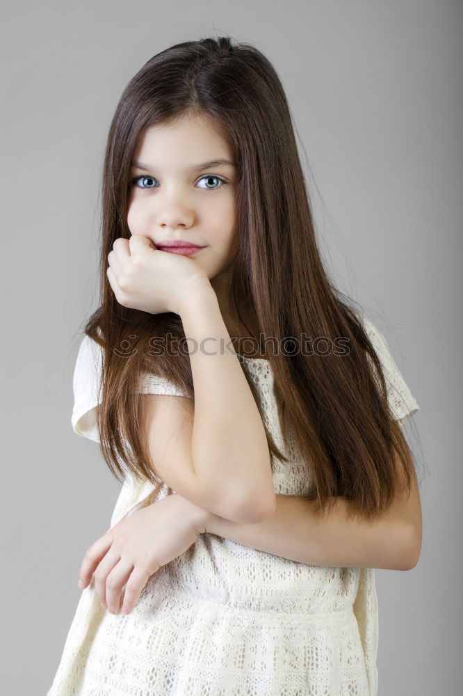 Similar – Image, Stock Photo vertical portrait of happy 10 years old preteen girl at home