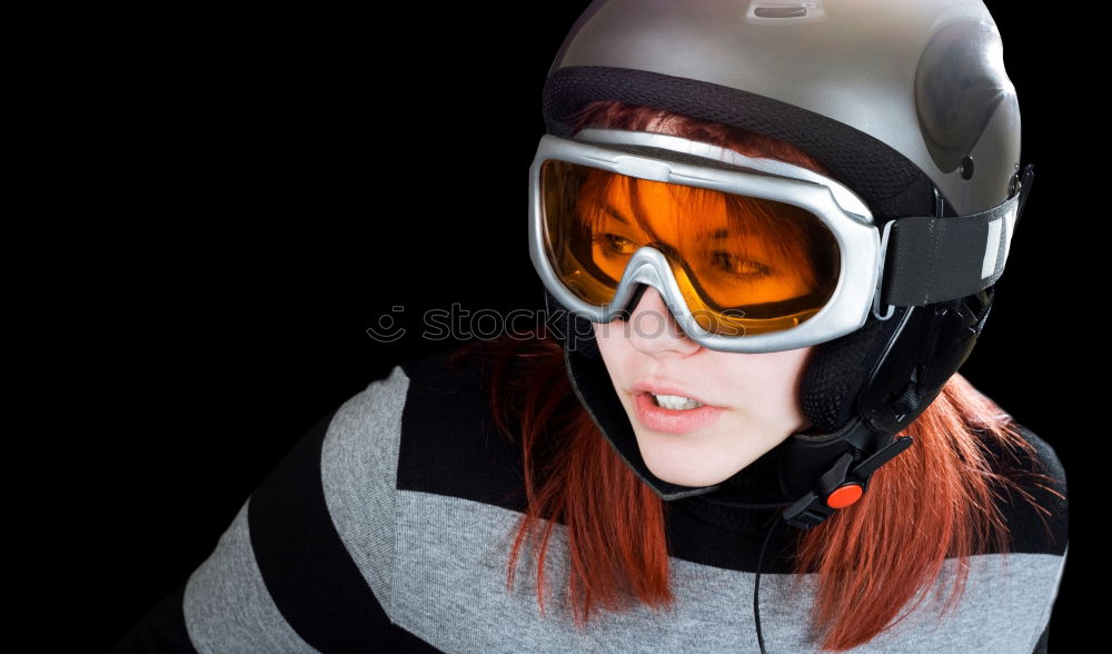 Woman with ski helmet and ski goggles