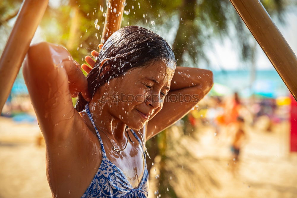Similar – Image, Stock Photo Little kid playing and swimming on the sea