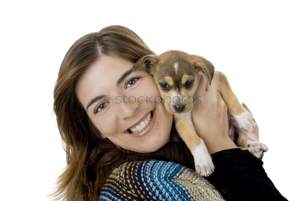 Image, Stock Photo Young woman holding her puppy