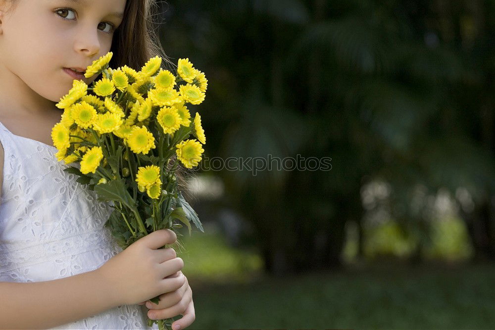 Similar – Image, Stock Photo For you! | Girl with dandelion bouquet