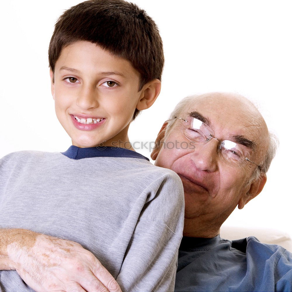 Similar – Image, Stock Photo Smiling little child with smart phone taking picture of happy grandmother and grandfather. Family leisure outdoor