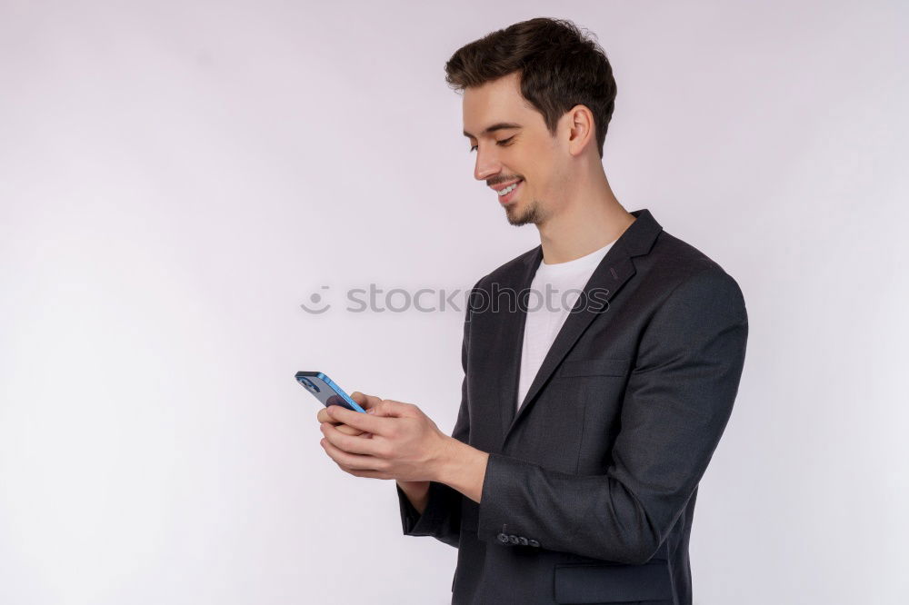 Similar – Image, Stock Photo Portrait of a man with mustache using his smartphone.