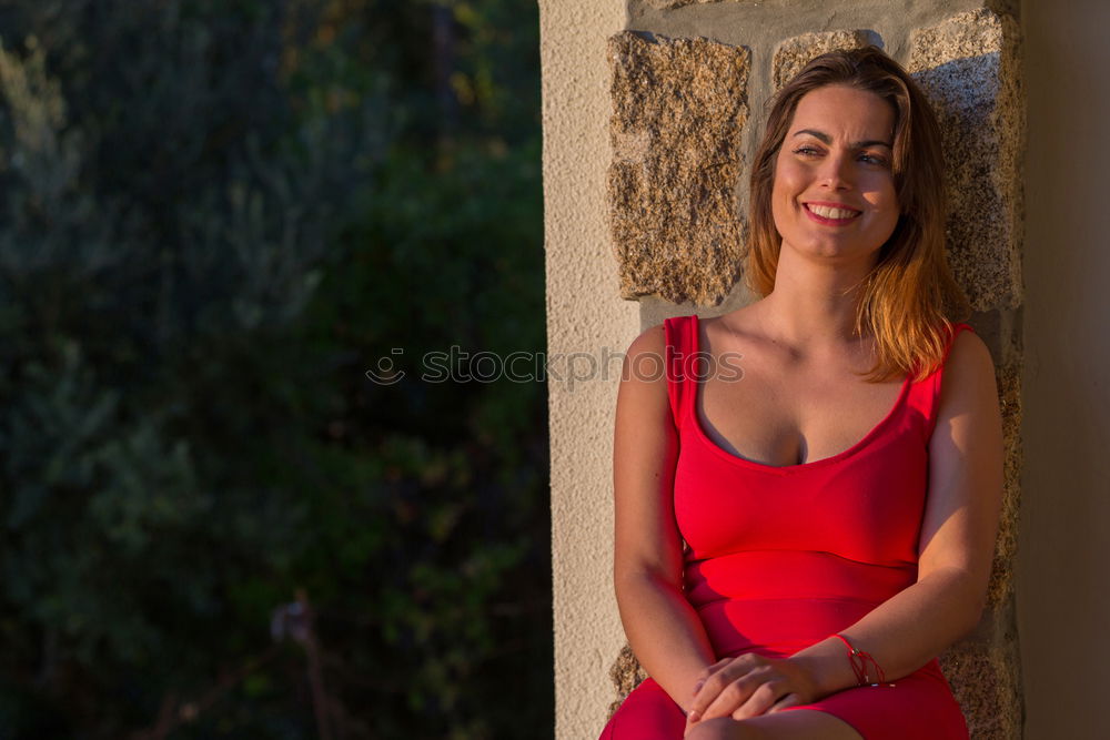 Similar – Image, Stock Photo Laughing happy vivacious woman on vacation