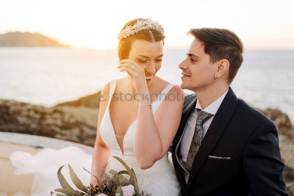 Similar – Image, Stock Photo Sensual wedding couple kissing on shoreline