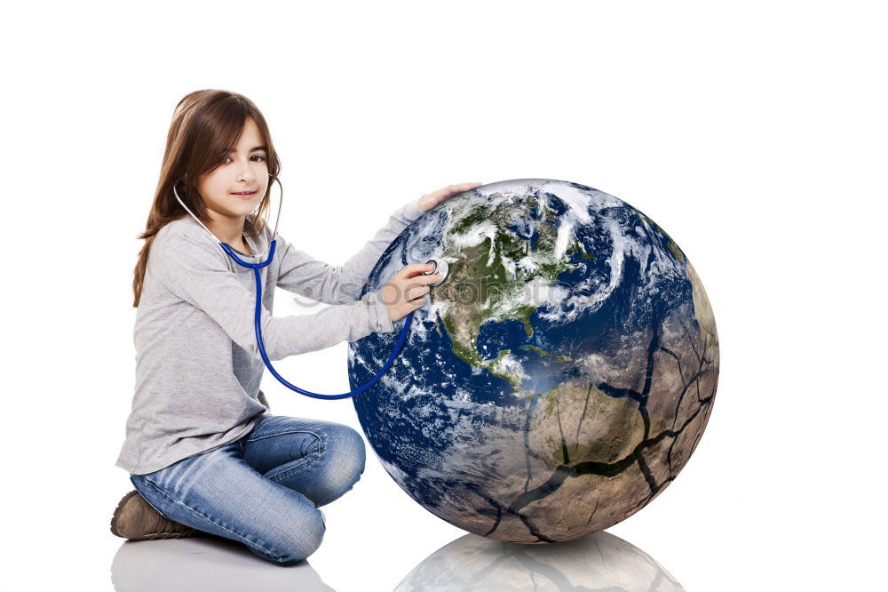 Similar – Pupil girl pointing at globe