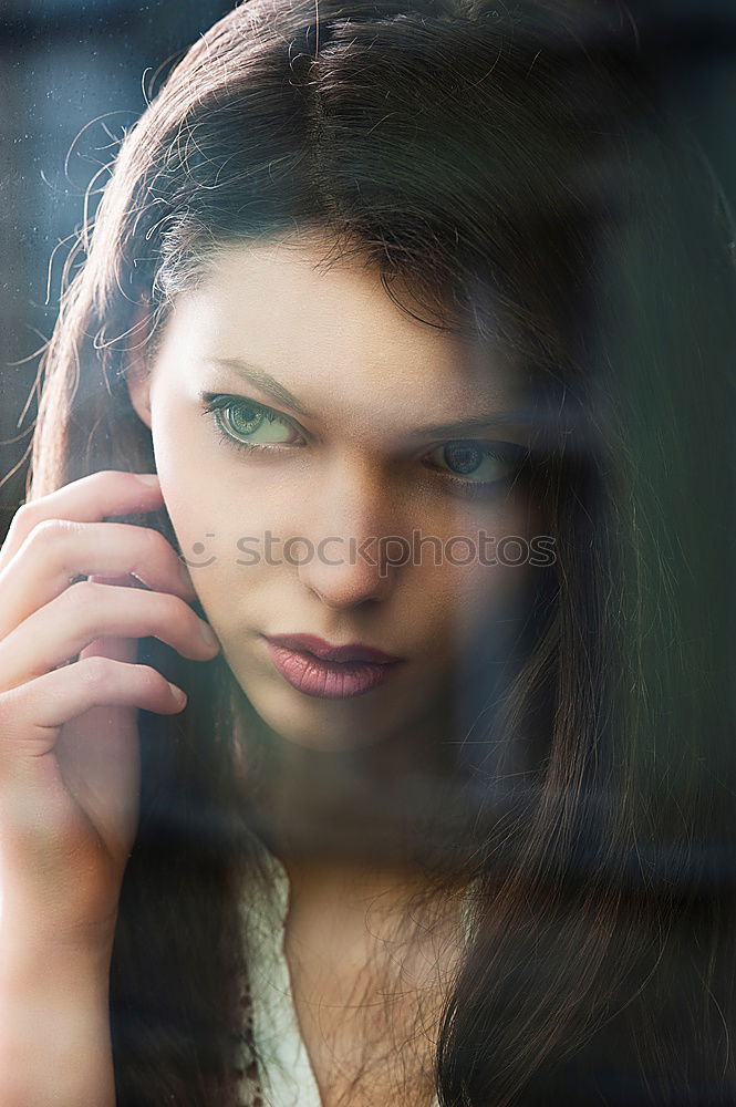 Similar – Portrait of a beautiful girl with big blue eyes looking at camera with surprised expression