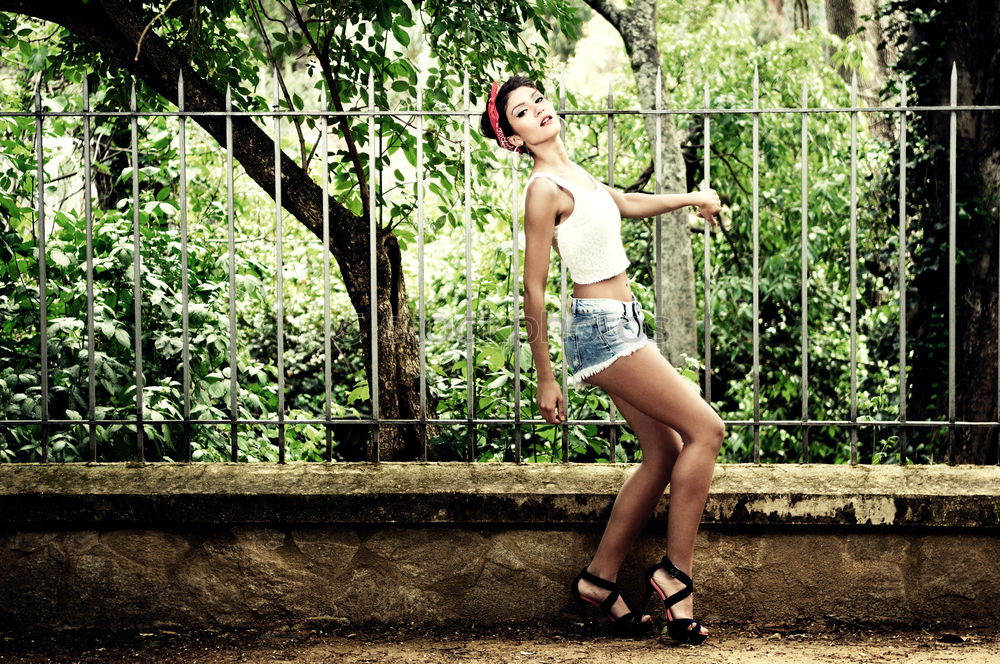 Pin-up girl. American style, wearing jeans and t-shirt