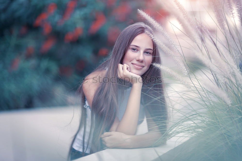 Similar – beauty girl sitting in a coffee shop with a cup in her hands