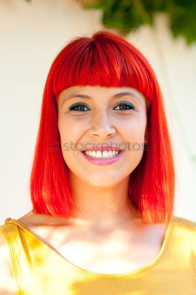 Similar – Image, Stock Photo Happy red hair woman in a park