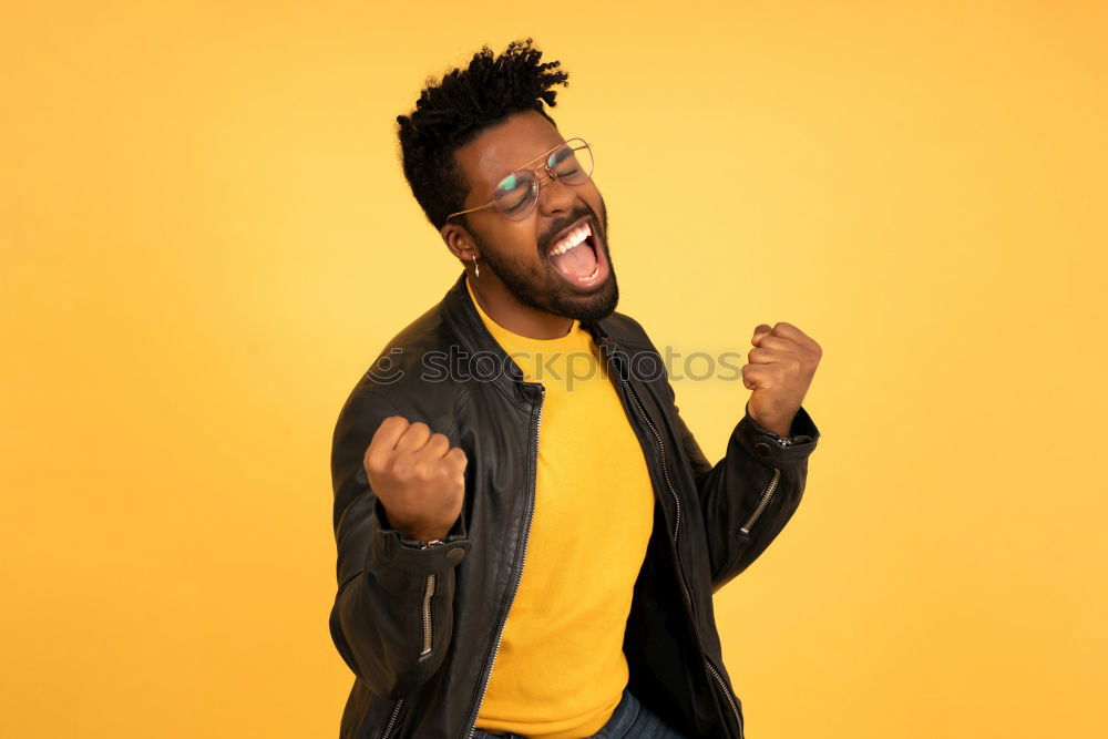 Similar – Image, Stock Photo Portrait of handsome afro man using his mobile.