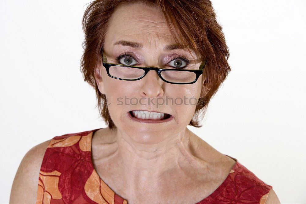 Image, Stock Photo Portrait of a smiling old woman with glasses on yellow background