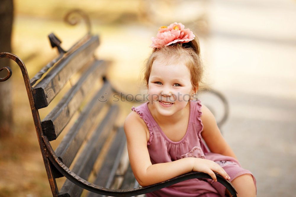 Similar – happy toddler girl in pyjamas playing in kitchen