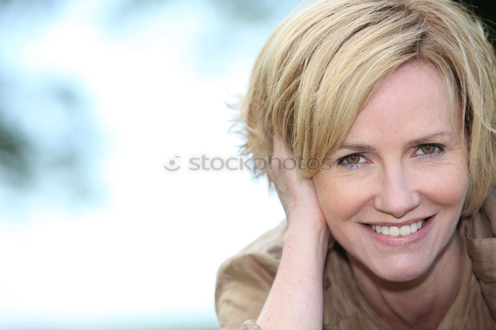 Similar – Red lips, blonde, woman, laugh