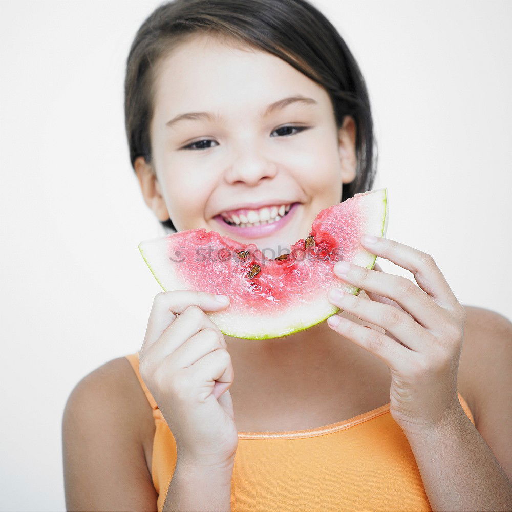 Image, Stock Photo Beautiful kid girl eating watermelon