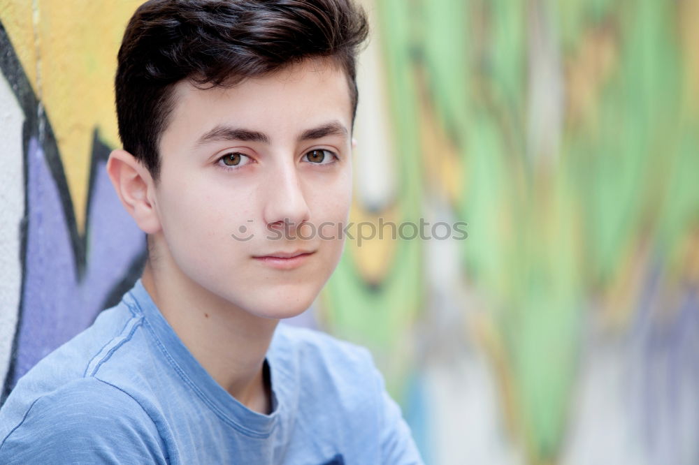 Similar – Image, Stock Photo Outdoor portrait of beautiful happy teenager guy