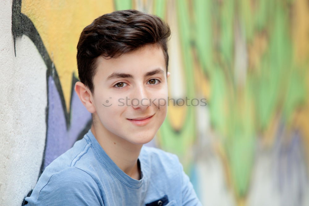 Similar – Image, Stock Photo Outdoor portrait of beautiful happy teenager guy