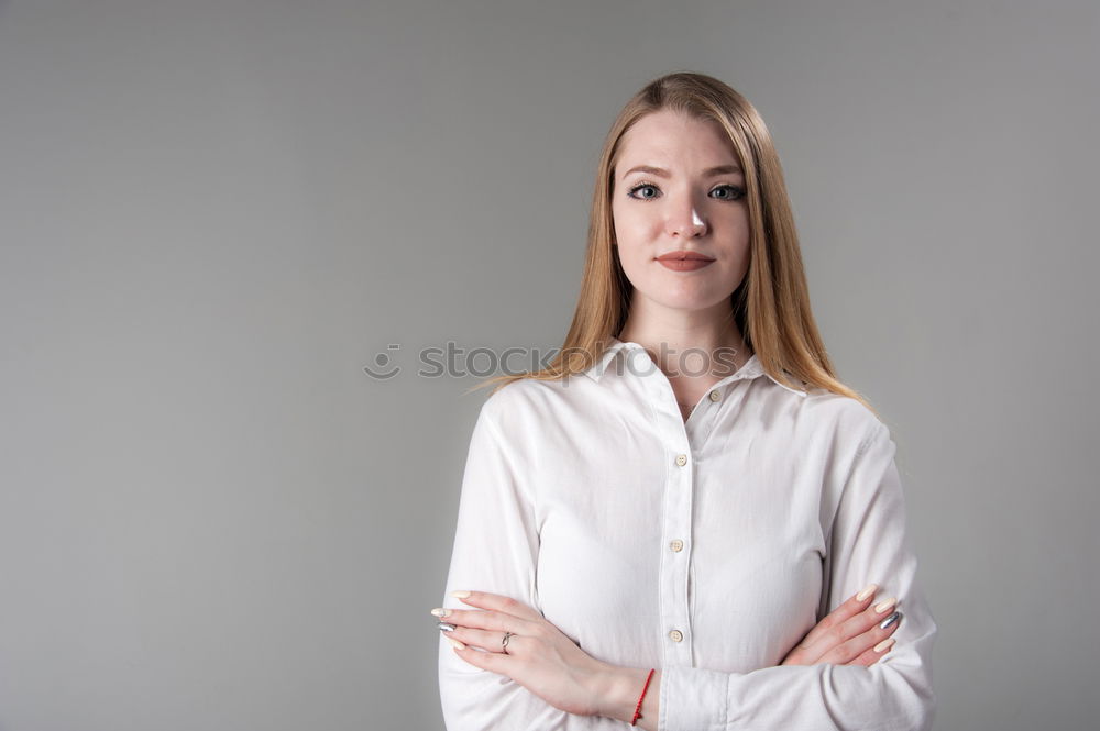 Similar – Image, Stock Photo Happy young blonde woman