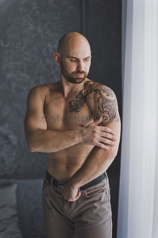 Similar – Image, Stock Photo Friendly young man soaping himself in the shower