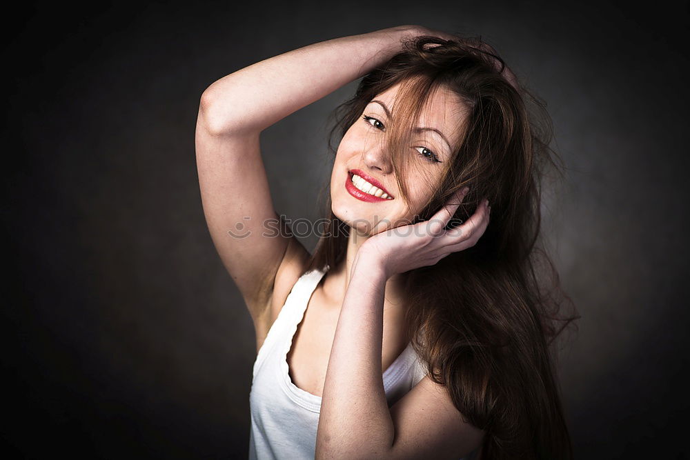 Similar – Young woman with red umbrella red nails and red lipstick