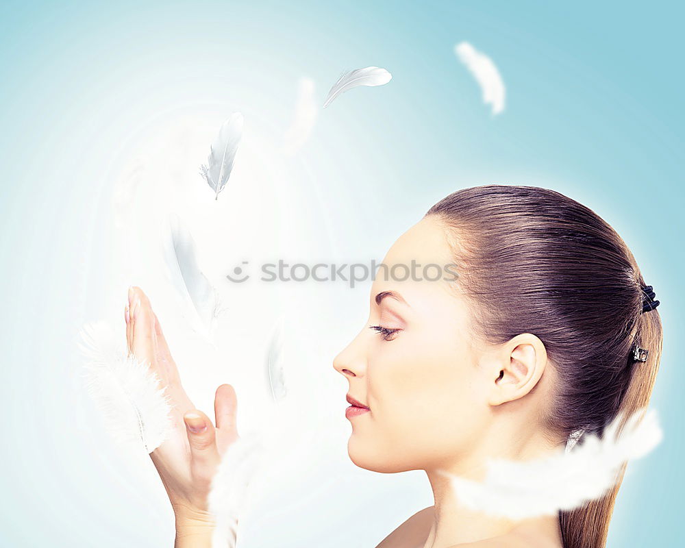 Similar – Image, Stock Photo young woman blows on a dandelion