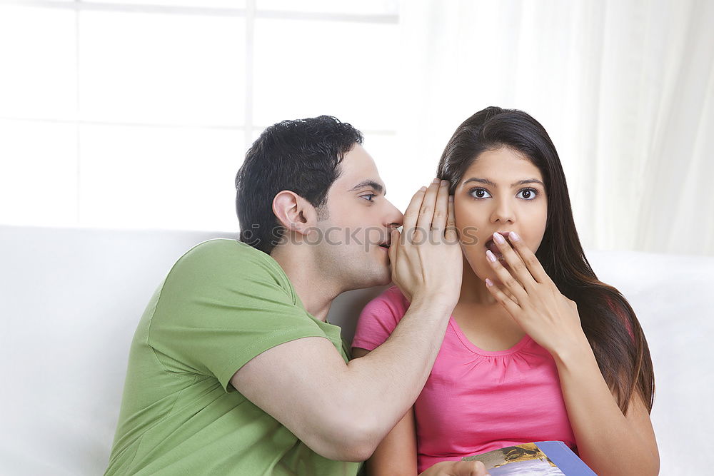 Similar – Image, Stock Photo Mixed Race couple taking funny selfie with phone together