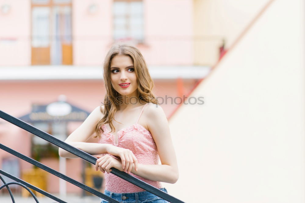 Similar – Image, Stock Photo Young blonde girl wearing casual clothes outdoors