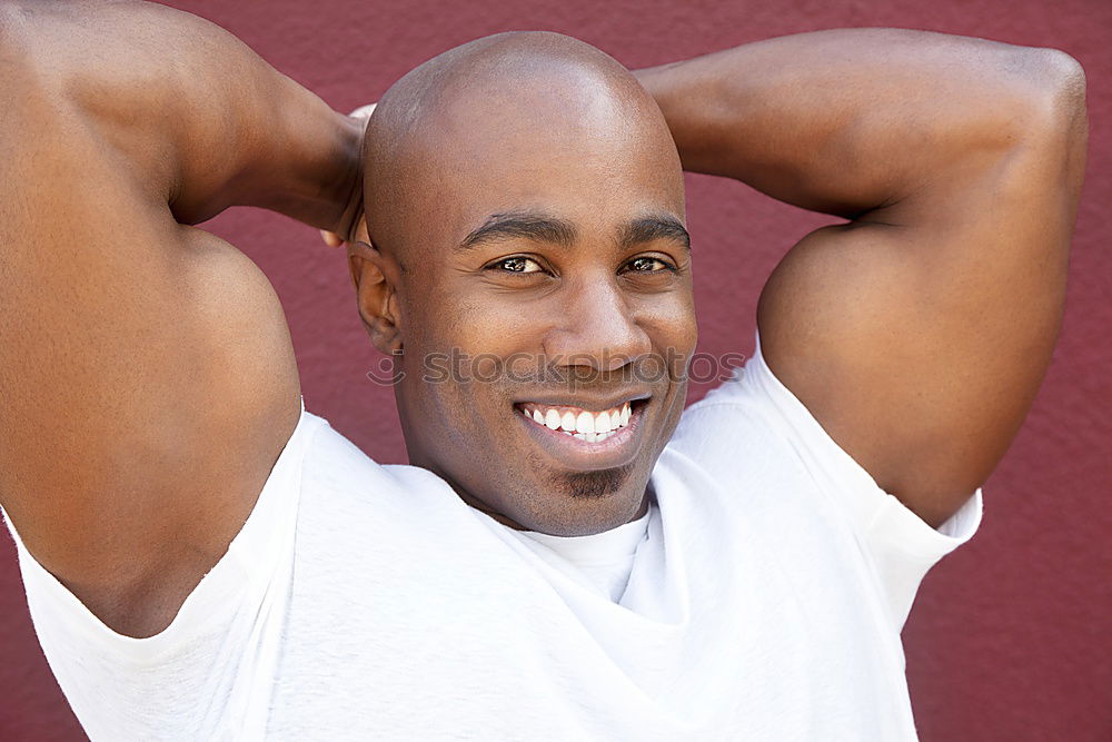 Similar – Image, Stock Photo Fit shirtless young black man doing stretching