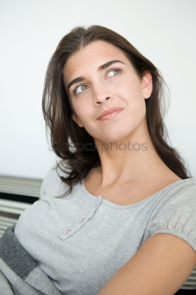 Similar – Image, Stock Photo Woman leaning on a window, looking out of window