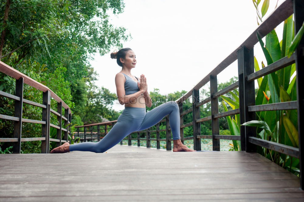 Similar – Image, Stock Photo Young beautiful caucasian female adult practicing yoga in nature